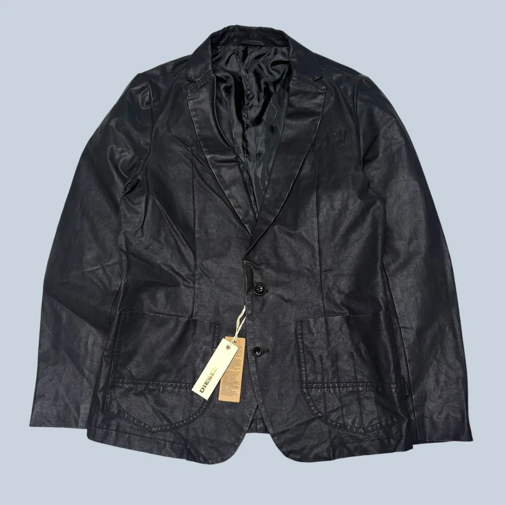 Diesel Mens Black Coated Cotton 2-Button Blazer Jacket Size M NWT RN93243
